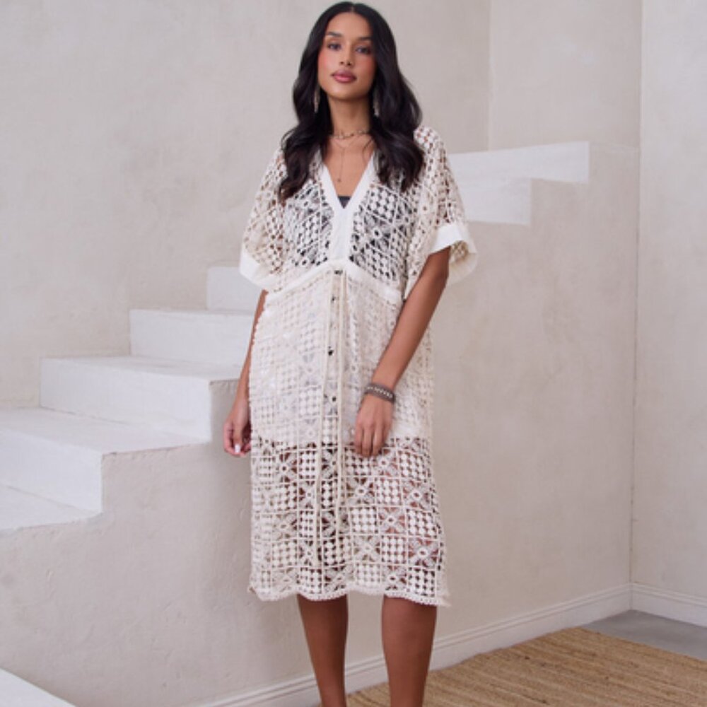 Anthropologie Crochet Tie-Waist Kaftan
